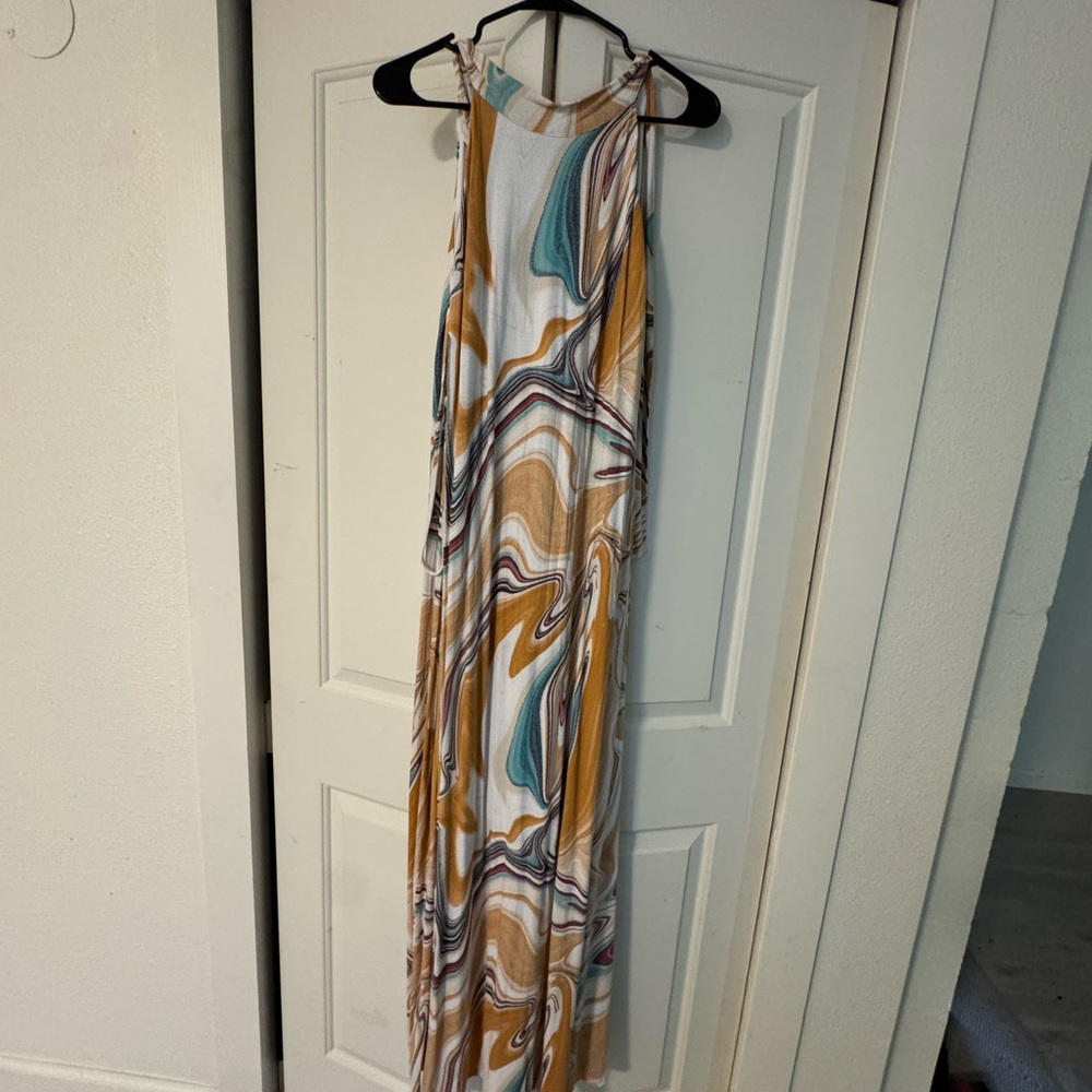 Blue and Tan Halter Maxi Sundress